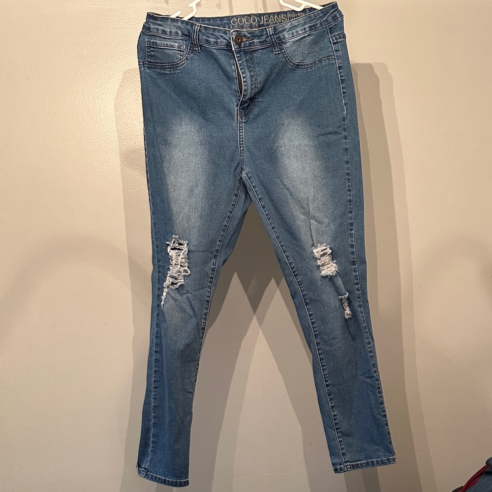 Women's Blue Distressed Jeans